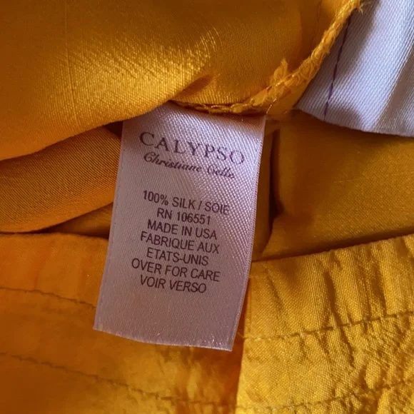 Calypso bright yellow-orange silk dress - Picture 6 of 7